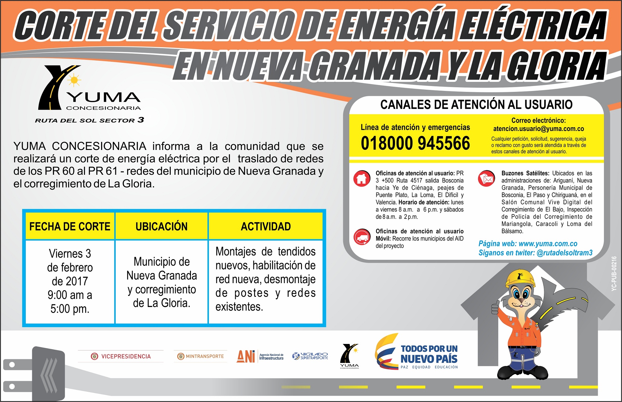 En este momento estás viendo Corte del servicio de energía eléctrica en Nueva Granada y la Gloria