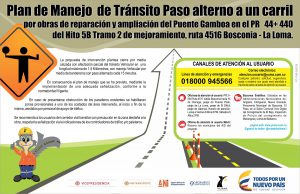Lee más sobre el artículo PMT paso alterno a un carril por obras de reparación y ampliación del puente Gamboa en el PR 44+440 del hito 5B Tramo 2 de mejoramiento, ruta 4516 Bosconia – La Loma.