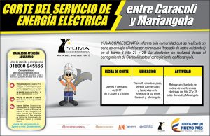 Lee más sobre el artículo Corte del servicio de Energía Electrica entre Caracolí – Mariangola