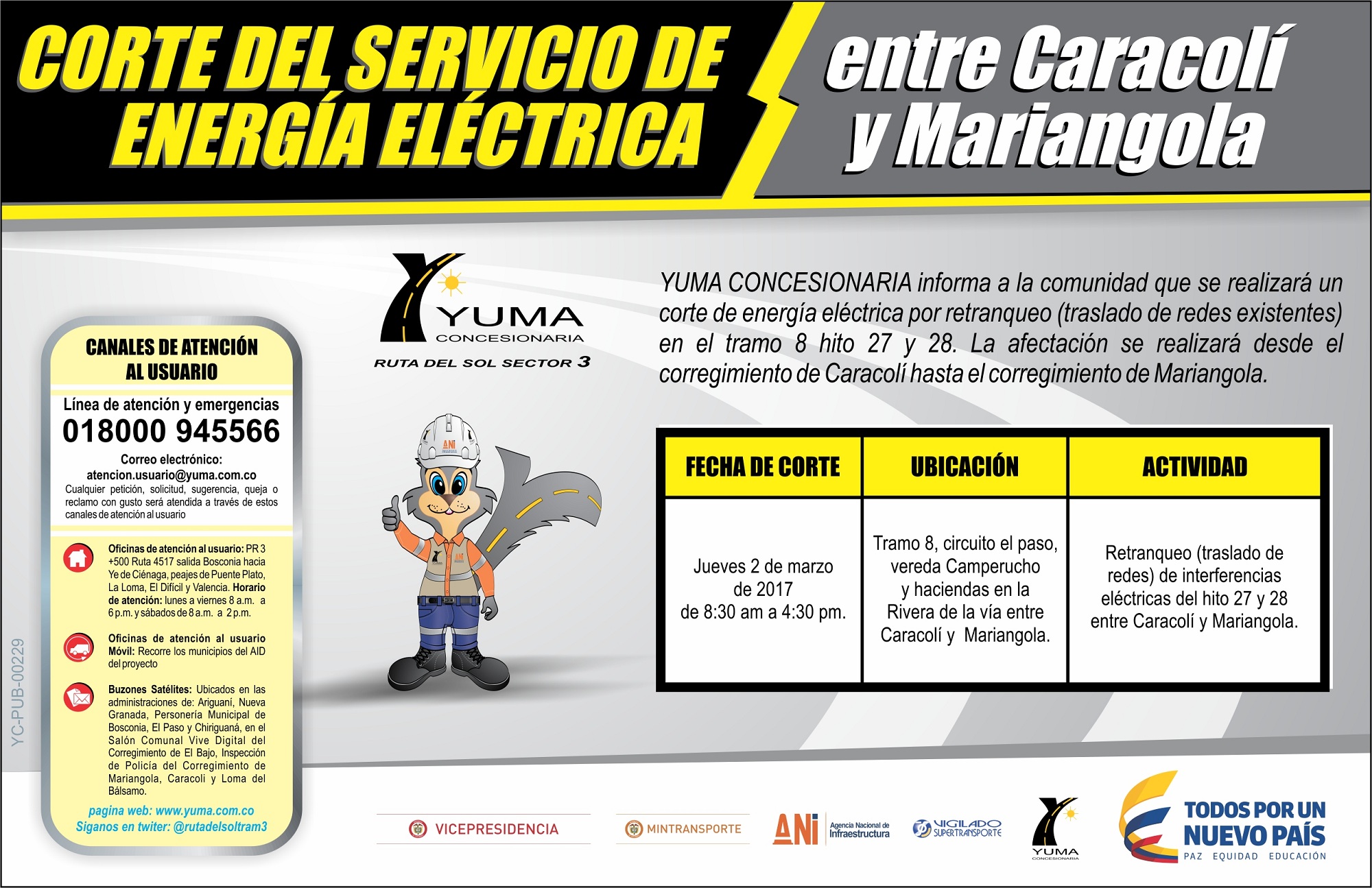 En este momento estás viendo Corte del servicio de Energía Electrica entre Caracolí – Mariangola