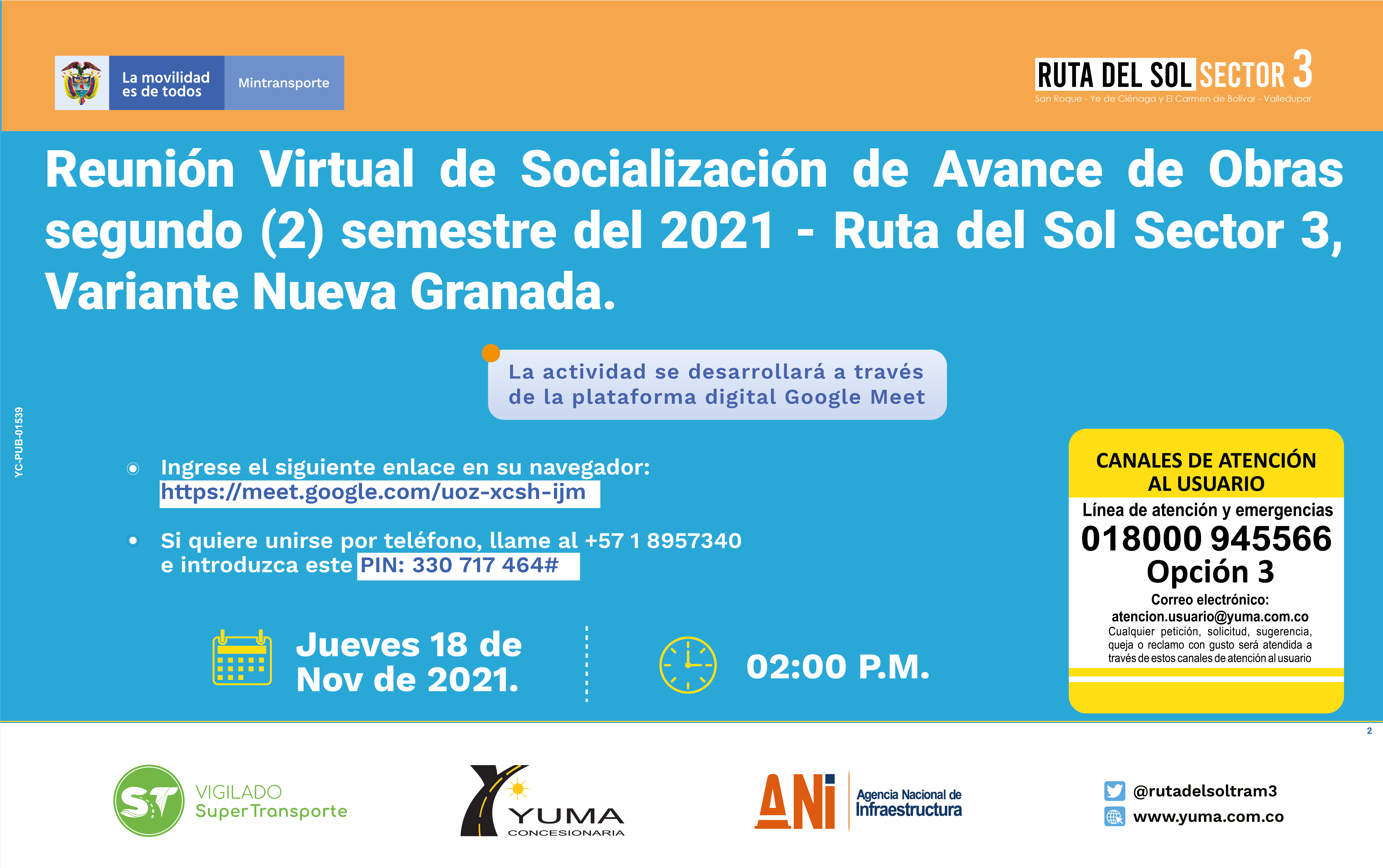 En este momento estás viendo Reunión de Socialización de Avance Semestral Proyecto Ruta del Sol Sector 3 – Variante Nueva Granada- 2 Semestre 2021