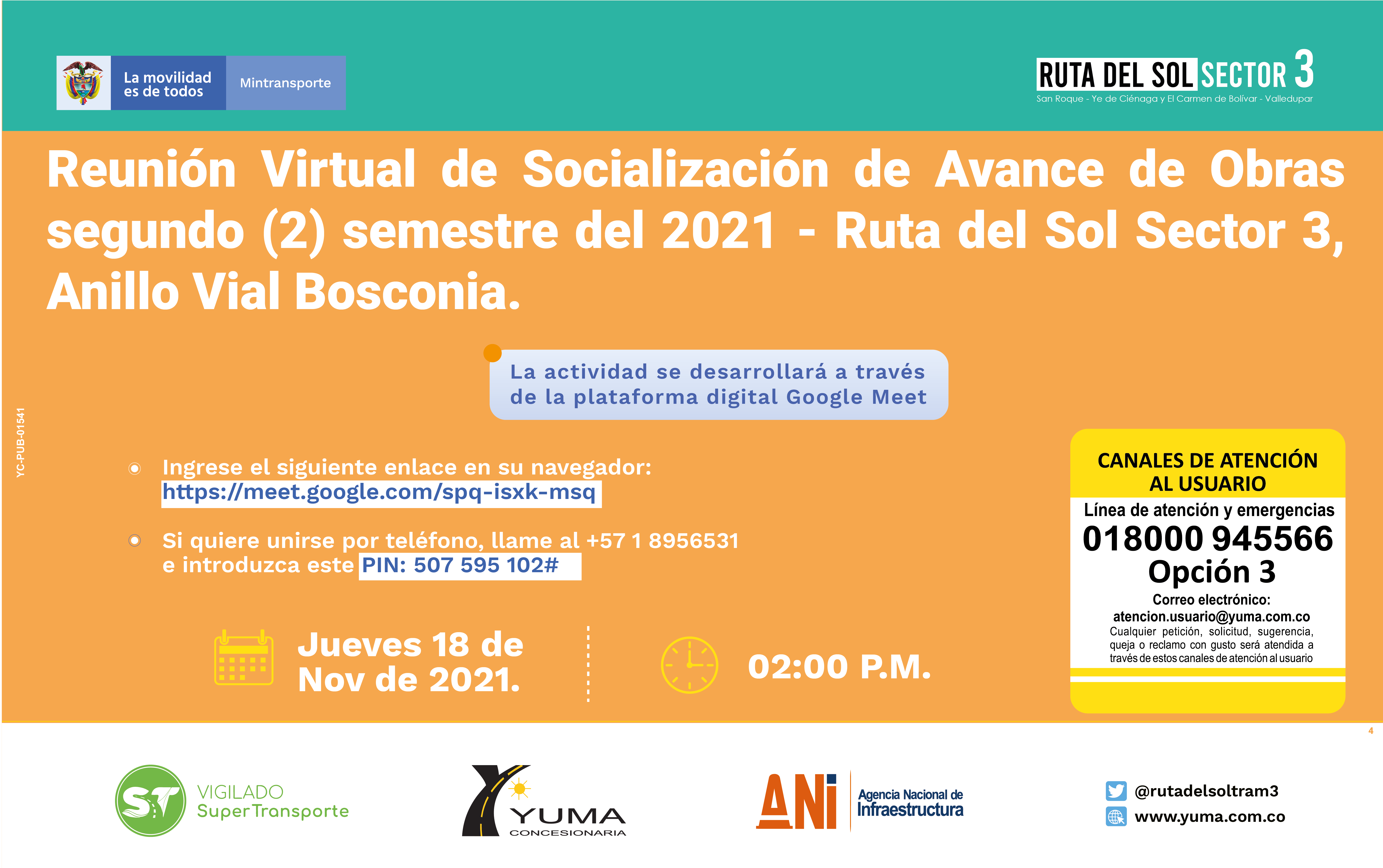 En este momento estás viendo Reunión de Socialización de Avance Semestral Proyecto Ruta del Sol Sector 3 –  Anillo Vial Bosconia  – 2 Semestre 2021