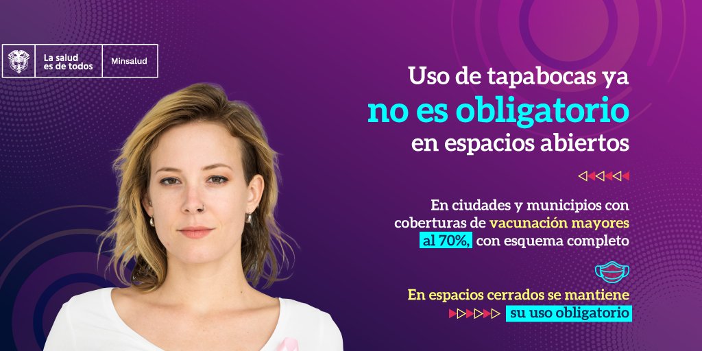 En este momento estás viendo ¡Recuerda! Colombia eliminó el uso del tapabocas en espacios abiertos, en municipios con el 70% de coberturas de vacunación con esquema completo.