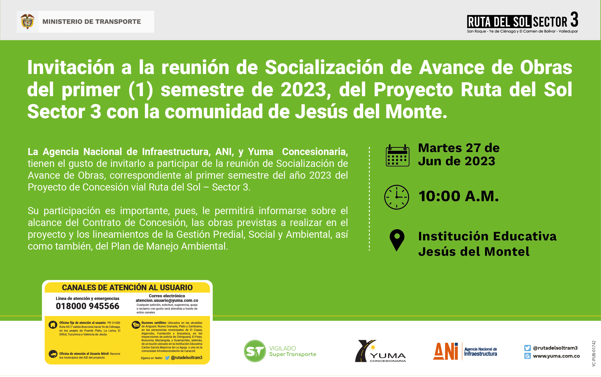En este momento estás viendo Reunión de Socialización de Avance semestral Proyecto Ruta del sol Sector 3-JESÚS DEL MONTE, 1 Semestre 2023