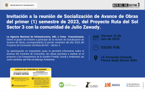 Lee más sobre el artículo Reunión de Socialización de Avance semestral Proyecto Ruta del sol Sector 3-JULIO ZAWADY, 1 Semestre 2023