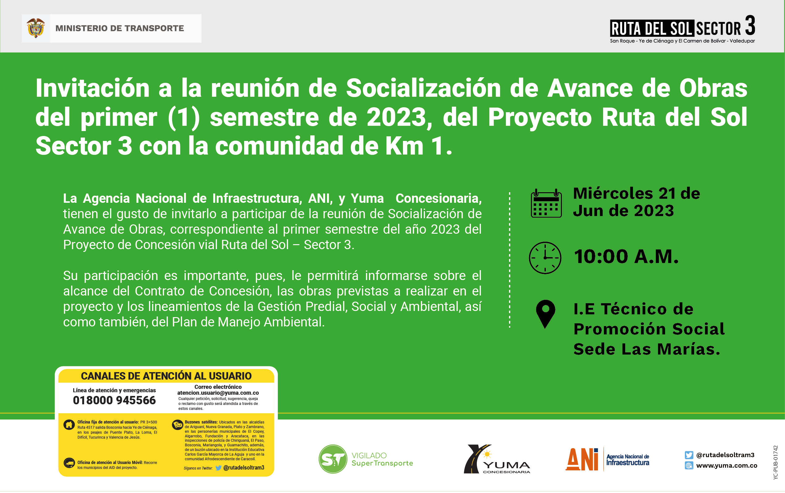 Lee más sobre el artículo Reunión de Socialización de Avance semestral Proyecto Ruta del sol Sector 3-KM 1, 1 Semestre 2023