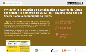 Lee más sobre el artículo Reunión de Socialización de Avance semestral Proyecto Ruta del sol Sector 3-Los Olivos , 1 Semestre 2023