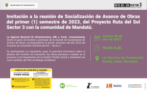 Lee más sobre el artículo Reunión de Socialización de Avance semestral Proyecto Ruta del sol Sector 3-MANDATU, 1 Semestre 2023