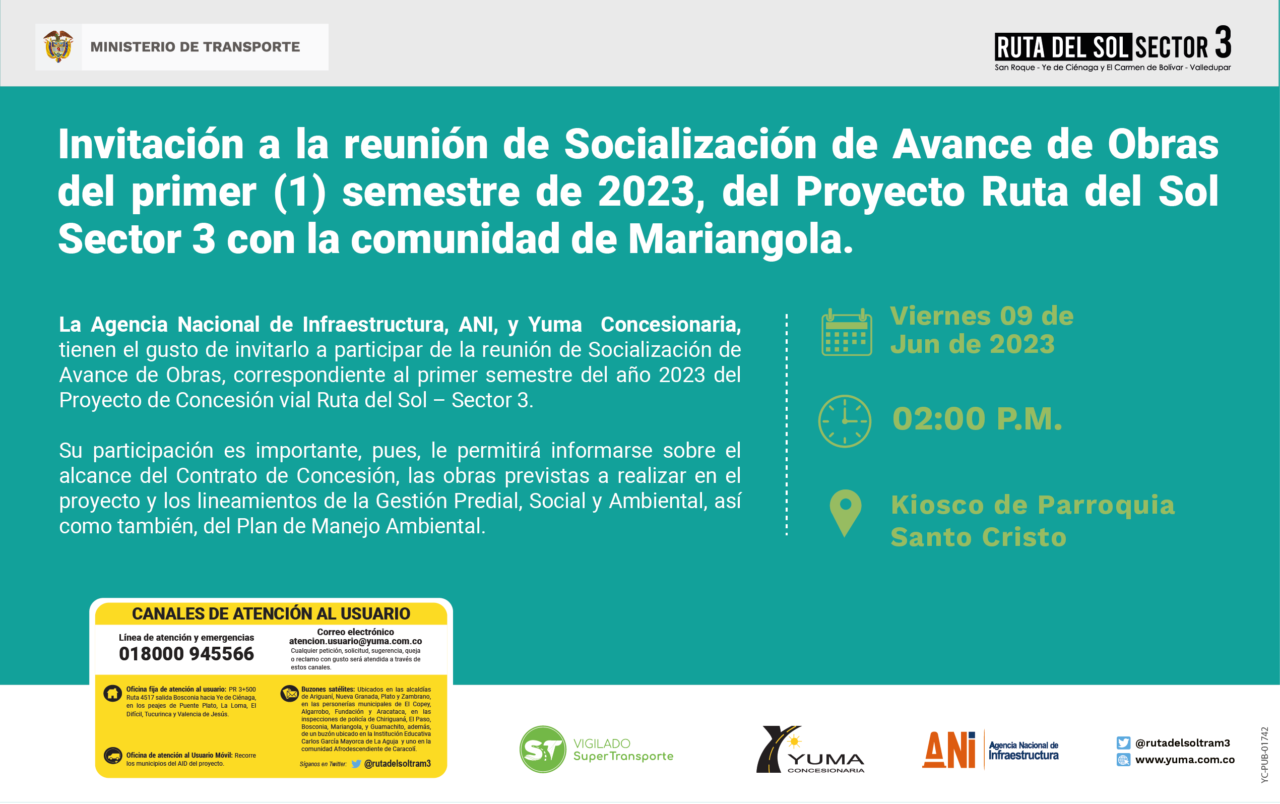 Lee más sobre el artículo Reunión de Socialización de Avance semestral Proyecto Ruta del sol Sector 3-MARIANGOLA, 1 Semestre 2023