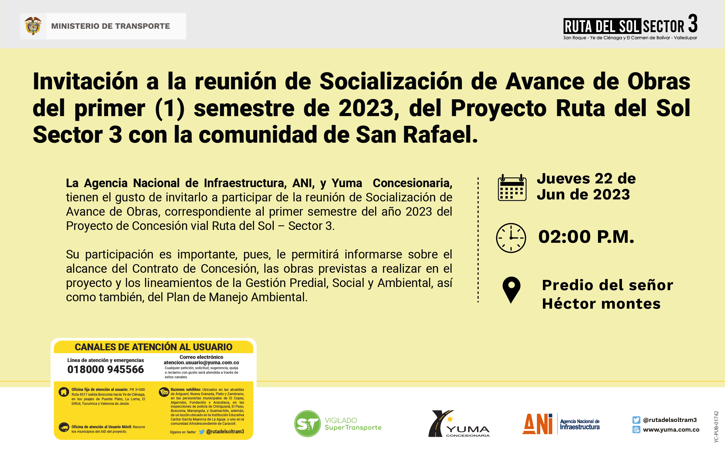 En este momento estás viendo Reunión de Socialización de Avance semestral Proyecto Ruta del sol Sector 3-SAN RAFAEL, 1 Semestre 2023