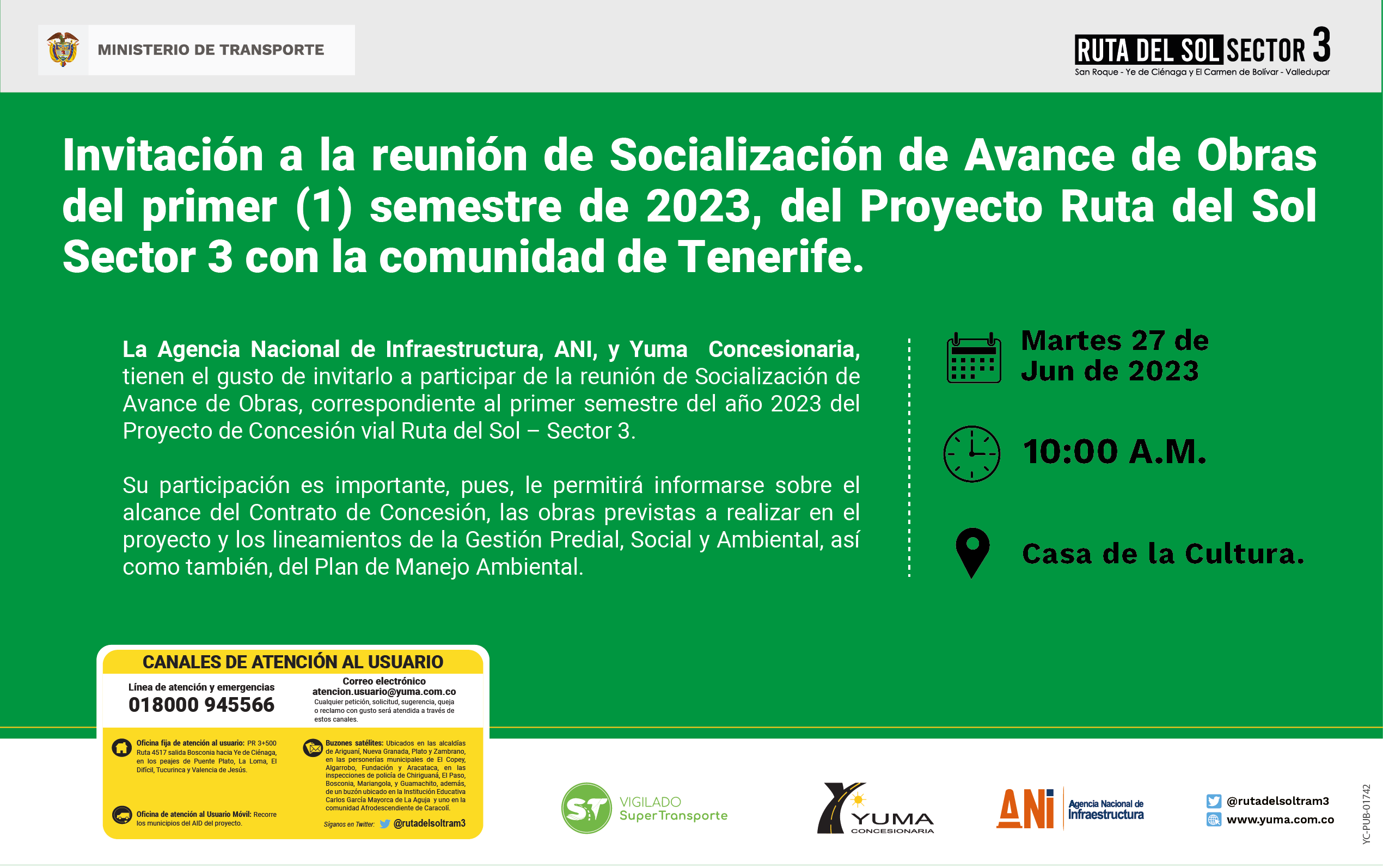 En este momento estás viendo Reunión de Socialización de Avance semestral Proyecto Ruta del sol Sector 3-TENERIFE, 1 Semestre 2023