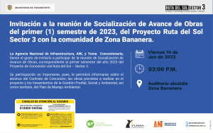 Lee más sobre el artículo Reunión de Socialización de Avance semestral Proyecto Ruta del sol Sector 3-ZONA BANANERA, 1 Semestre 2023