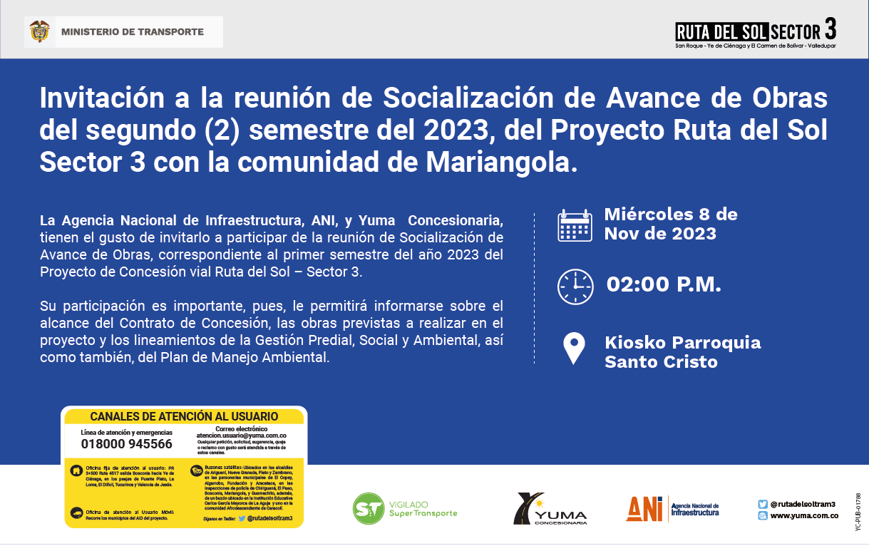 En este momento estás viendo #Mariangola Reunión de socialización de avance de obras del proyecto Ruta del Sol Sector 3