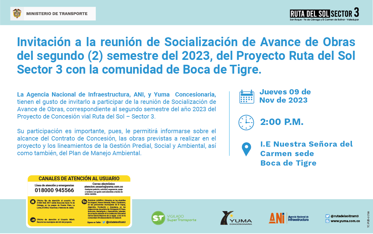 En este momento estás viendo #BocaDeTigre Reunión de socialización de avance de obras del proyecto Ruta del Sol Sector 3