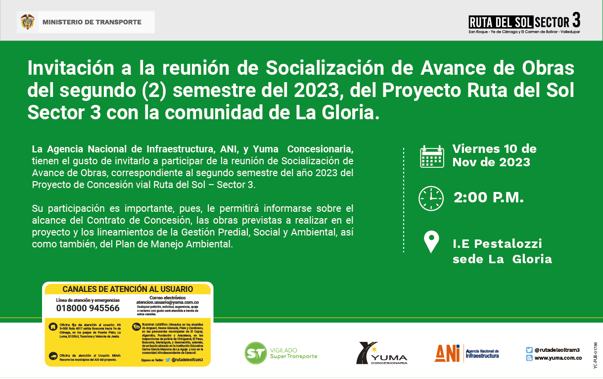 En este momento estás viendo #LaGloria Reunión de socialización de avance de obras del proyecto Ruta del Sol Sector 3