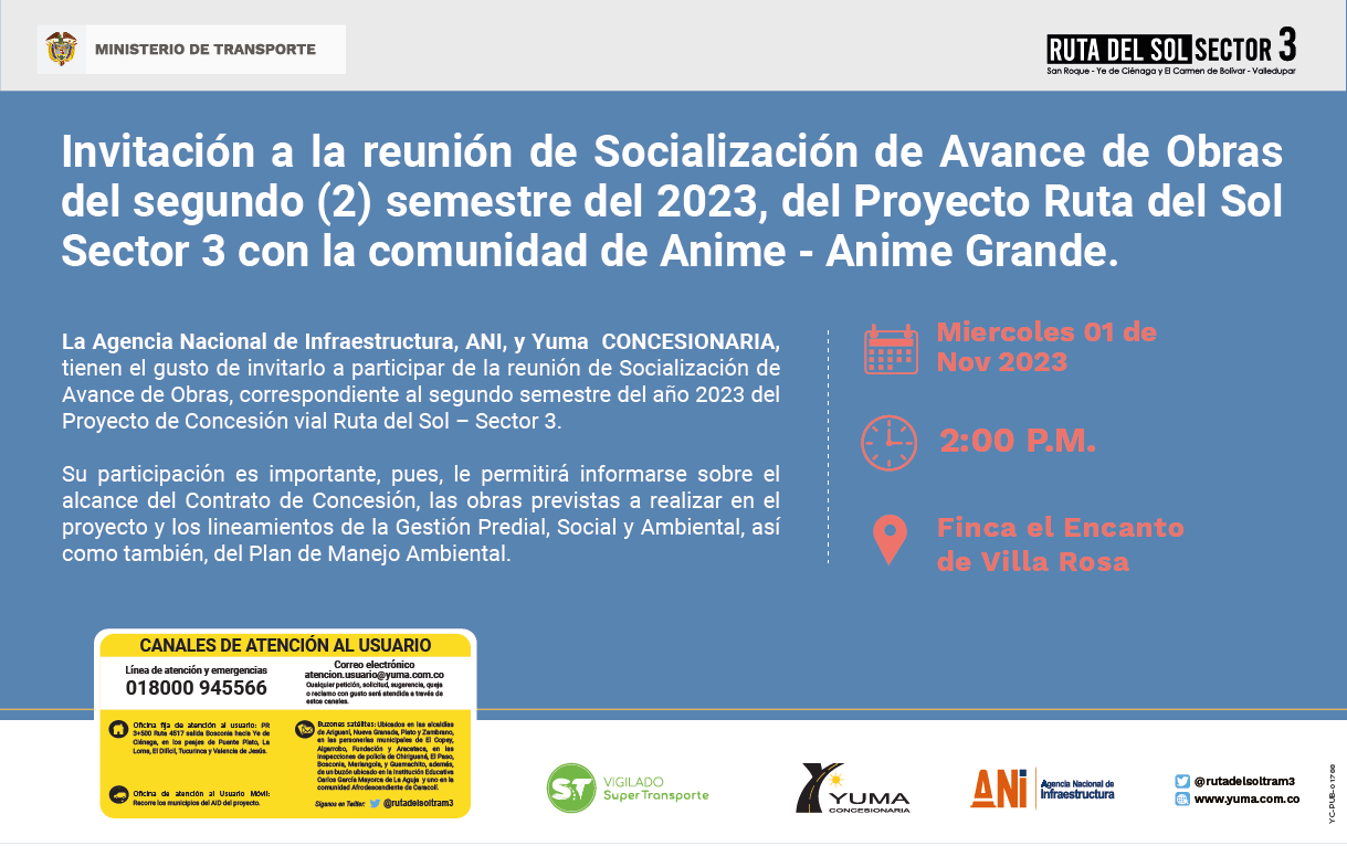 En este momento estás viendo #Anime Reunión de socialización de avance de obras del proyecto Ruta del Sol Sector 3