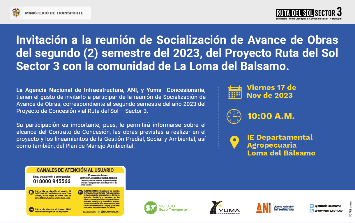 En este momento estás viendo #LomaDelBalsamo Reunión de socialización de avance de obras del proyecto Ruta del Sol Sector 3