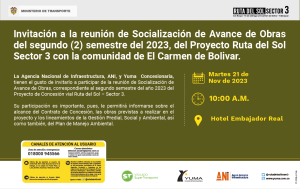 Lee más sobre el artículo #ElCarmenDeBoli­var Reunión de socialización de avance de obras del proyecto Ruta del Sol Sector 3