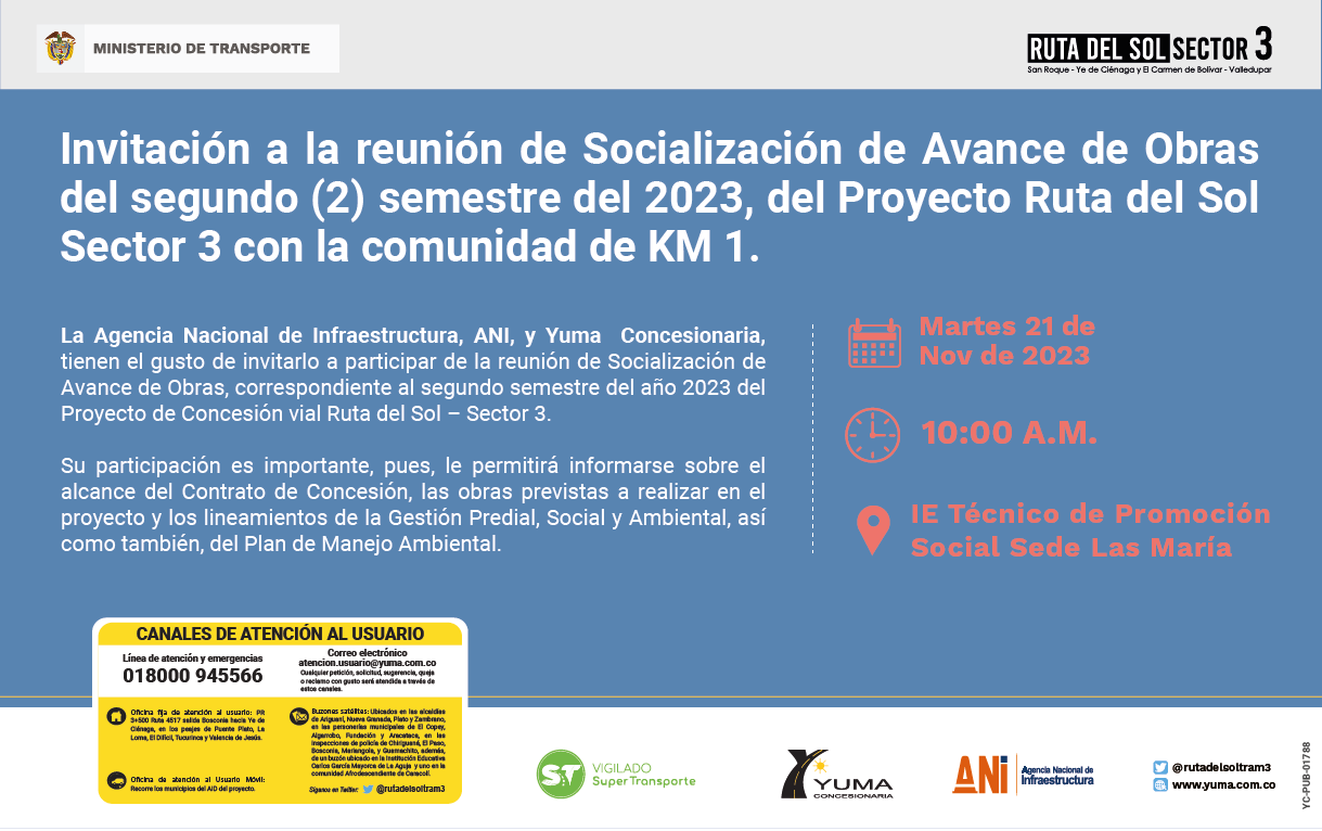 Lee más sobre el artículo #KM1 Reunión de socialización de avance de obras del proyecto Ruta del Sol Sector 3