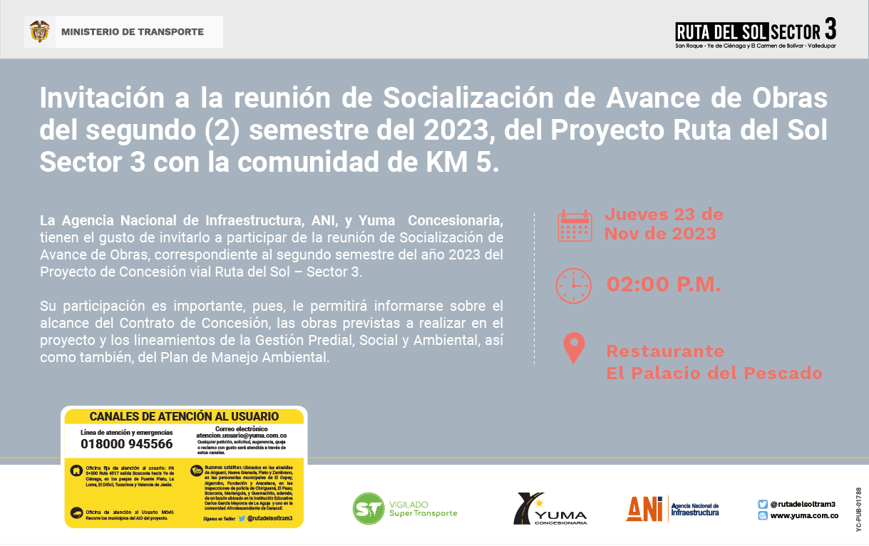 Lee más sobre el artículo #KM5 Reunión de socialización de avance de obras del proyecto Ruta del Sol Sector 3