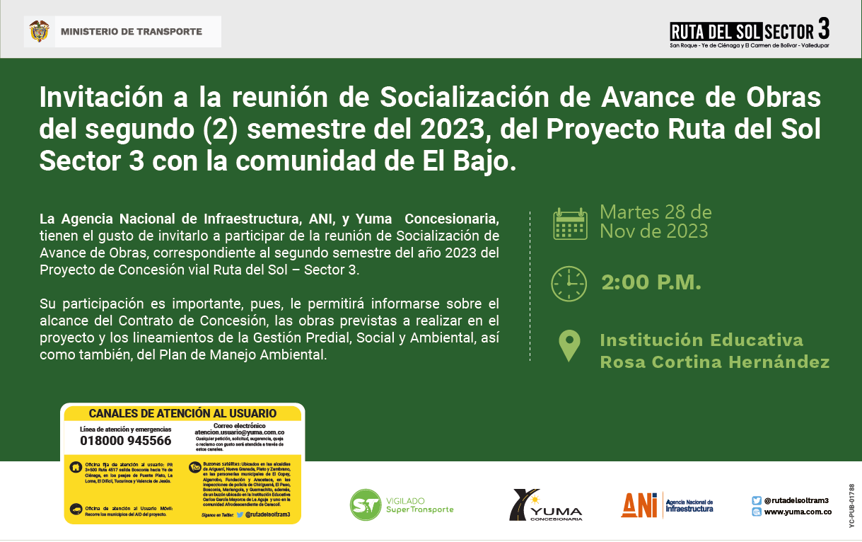 Lee más sobre el artículo #ElBajo Reunión de socialización de avance de obras del proyecto Ruta del Sol Sector 3