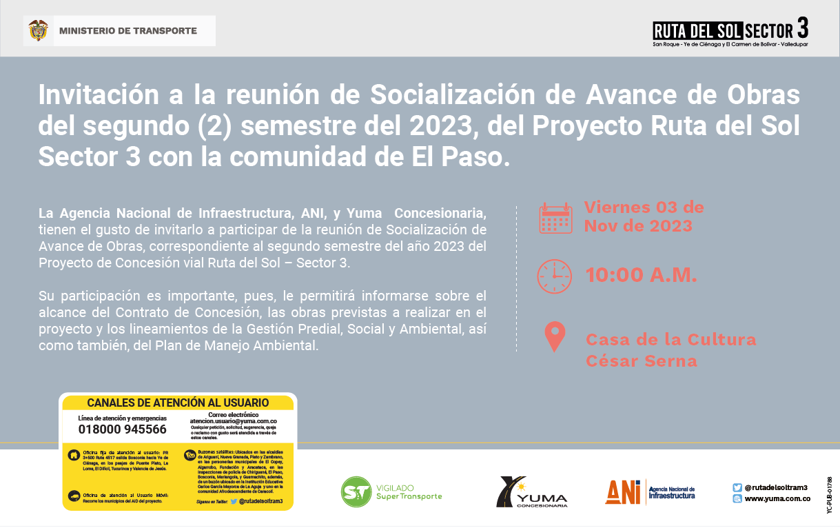 En este momento estás viendo #ElPaso Reunión de socialización de avance de obras del proyecto Ruta del Sol Sector 3