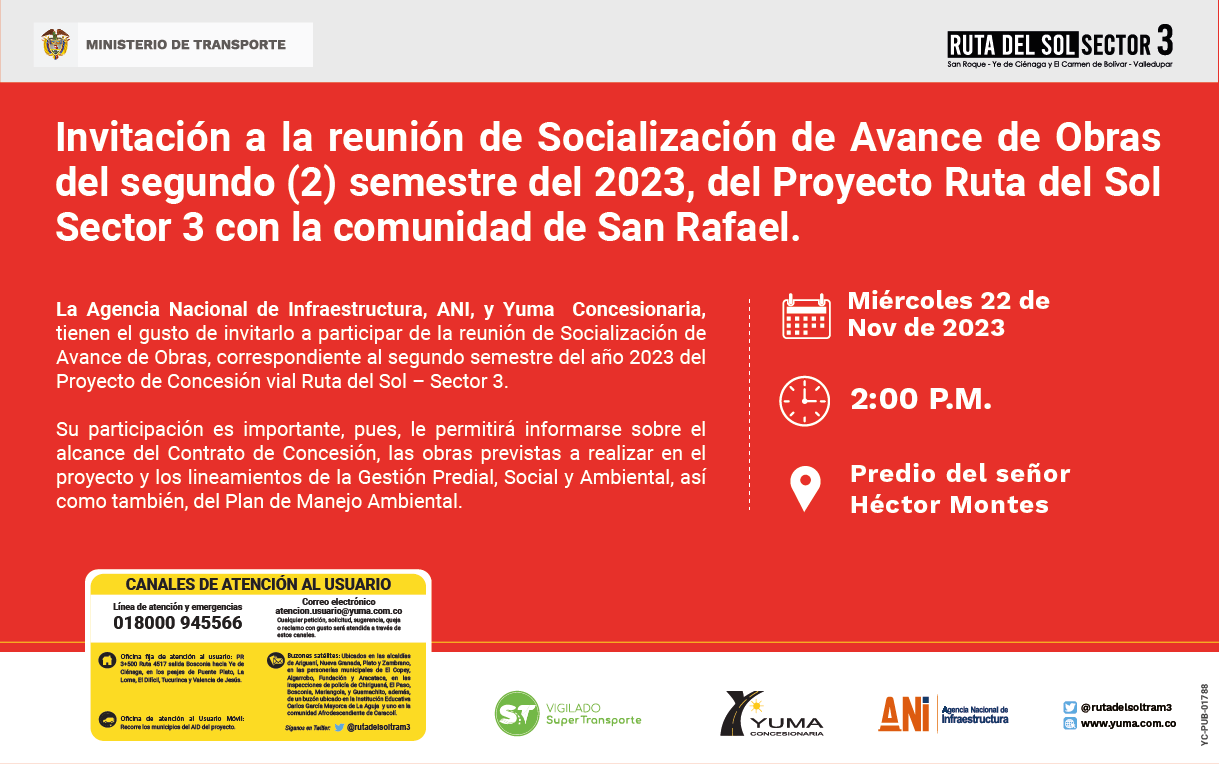 En este momento estás viendo #SanRafael Reunión de socialización de avance de obras del proyecto Ruta del Sol Sector 3