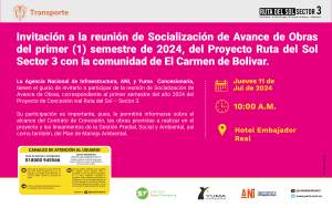Lee más sobre el artículo Invitación a la reunión Socialización de Avance de Obras del primer semestre de 2024 con la comunidad de El Carmen de Bolivar