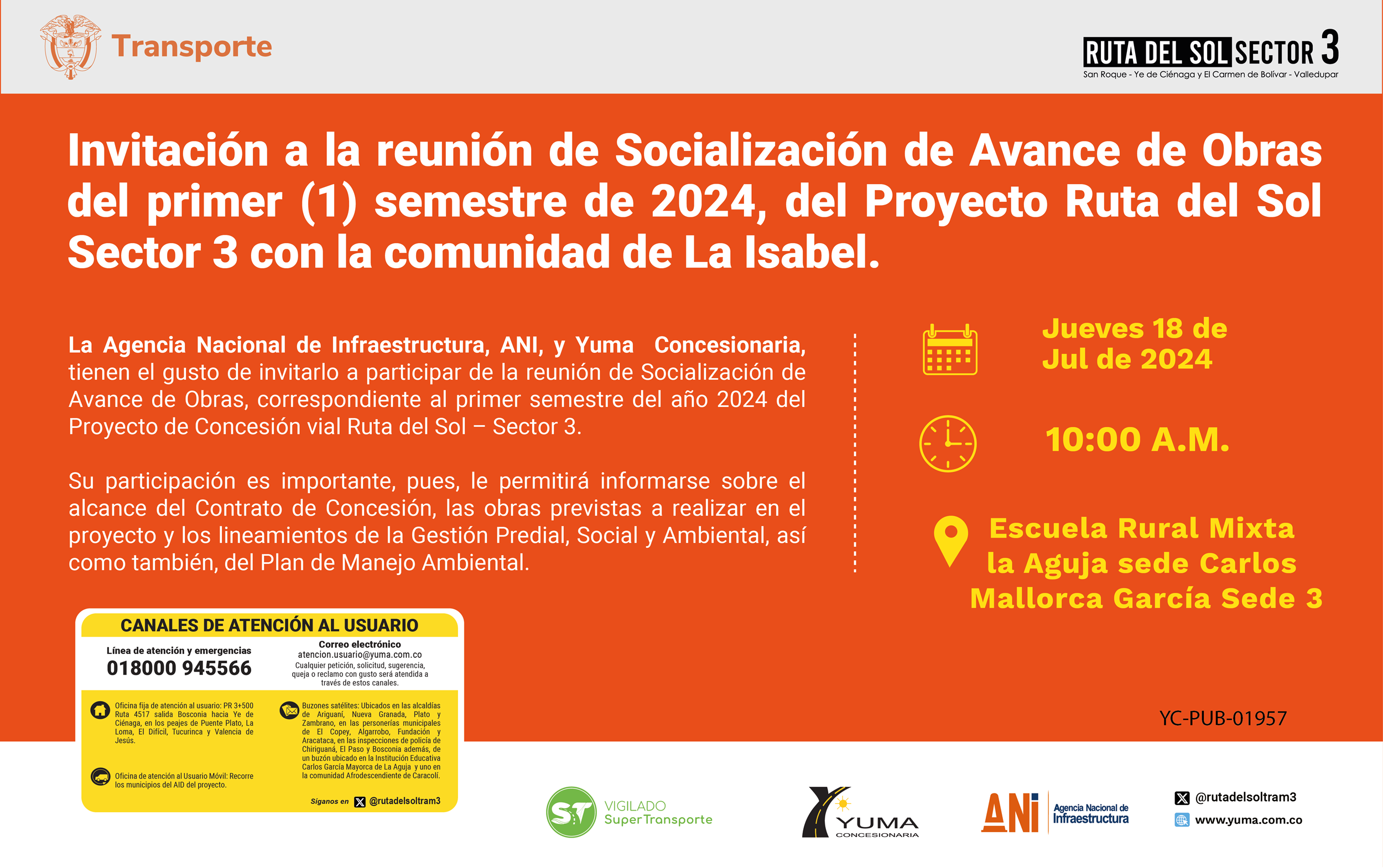 En este momento estás viendo Invitación a la reunión de Socialización de Avance de Obras del primer semestre de 2024 con la comunidad de La Isabel