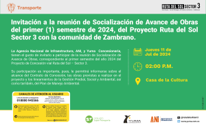 Lee más sobre el artículo Invitación a la reunión de Socialización de avance de Obras del primer semestre de 2024 con la comunidad de Zambrano