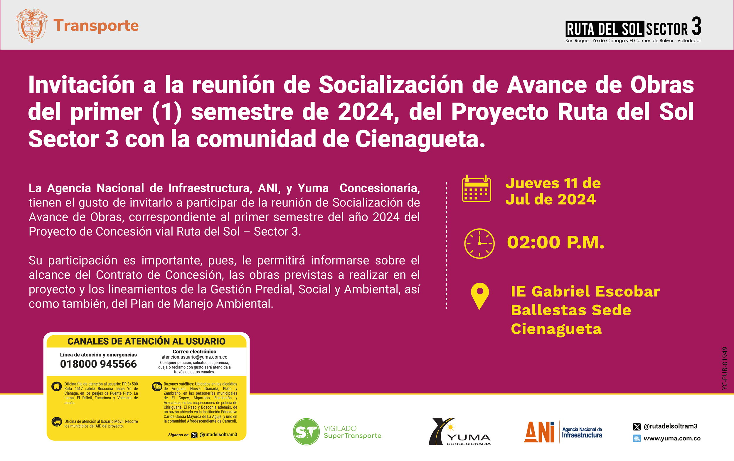 Lee más sobre el artículo Invitación a la reunión de Socialización de Avance de Obras del primer semestre 2024 con la comunidad de Cienagueta