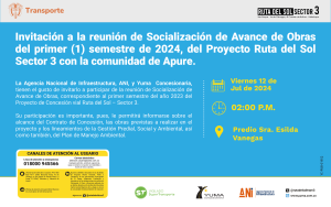 Invitación a la reunión de Socialización de Avance de Obras del primer semestre de 2024 con la comunidad de Apure