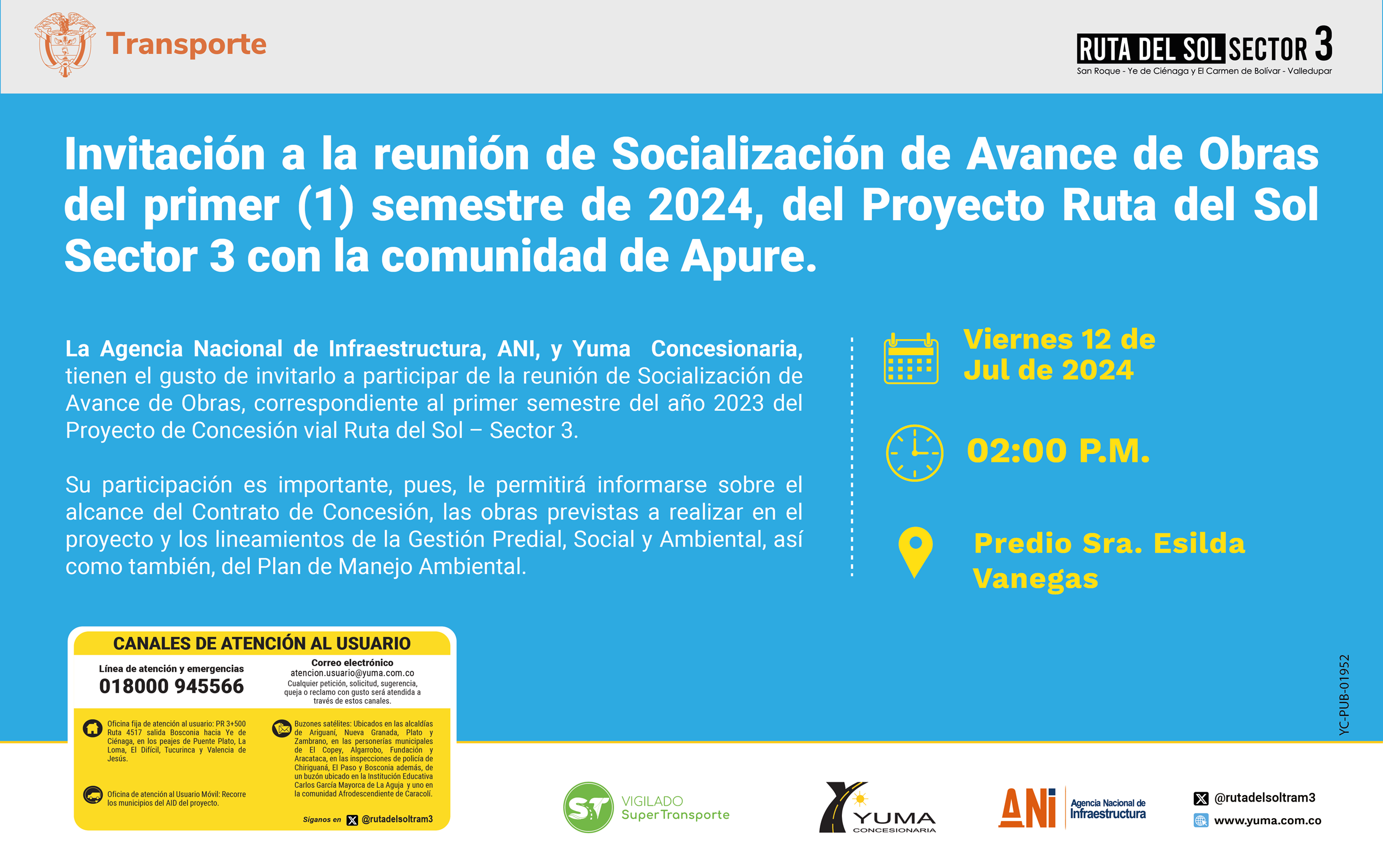 En este momento estás viendo Invitación a la reunión de Socialización de Avance de Obras del primer semestre de 2024 con la comunidad de Apure
