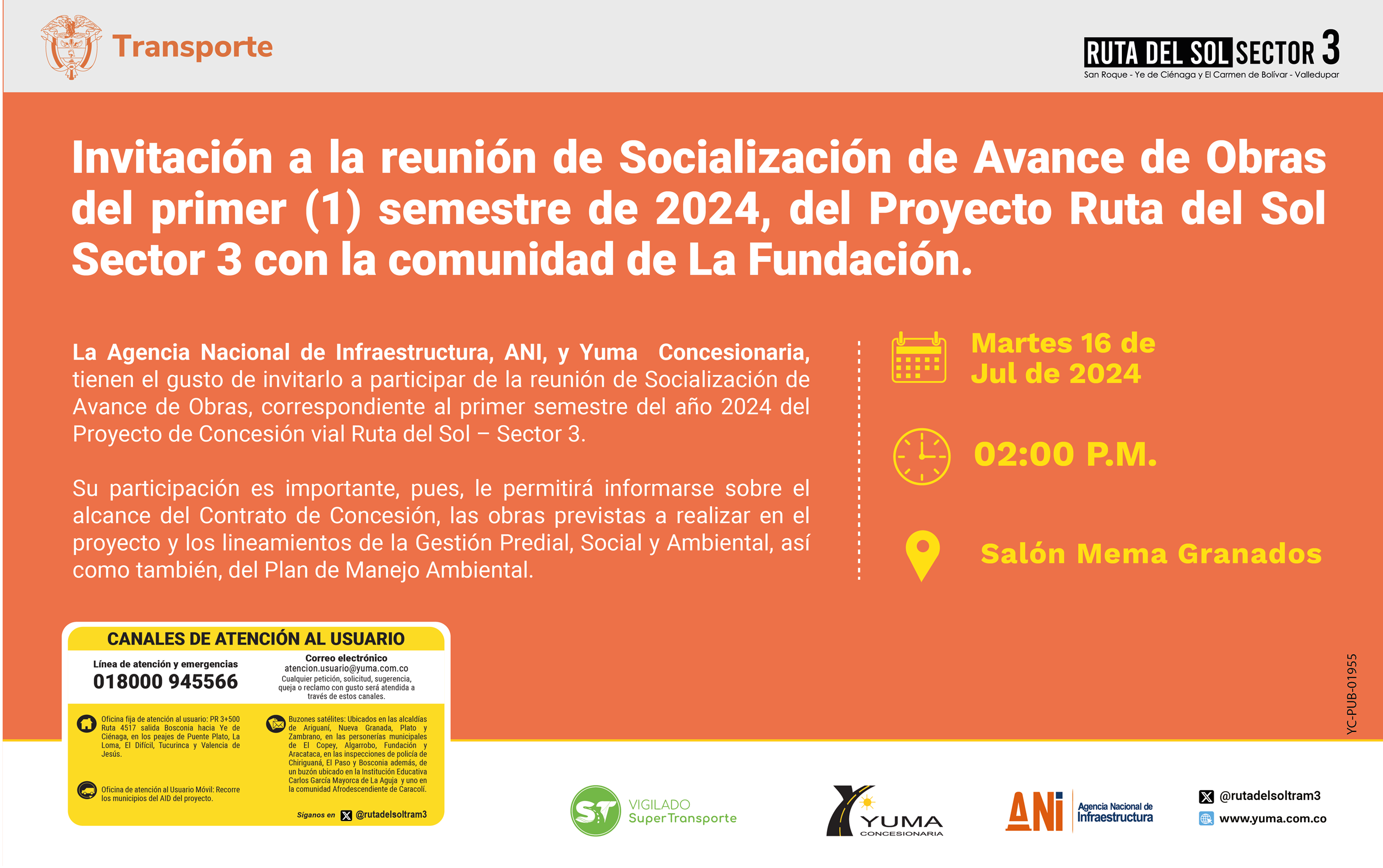 En este momento estás viendo Invitación a la reunión de Socialización de Avance de Obras del primer semestre de 2024 con la comunidad de Fundación