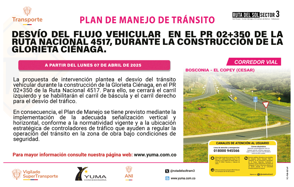 En este momento estás viendo PLAN DE MANEJO DE TRÁNSITO PARA EL DESVÍO VEHICULAR EN EL PR 02+350 DE LA RUTA NACIONAL 4517, DURANTE LA CONSTRUCCIÓN DE LA GLORIETA CIÉNAGA
