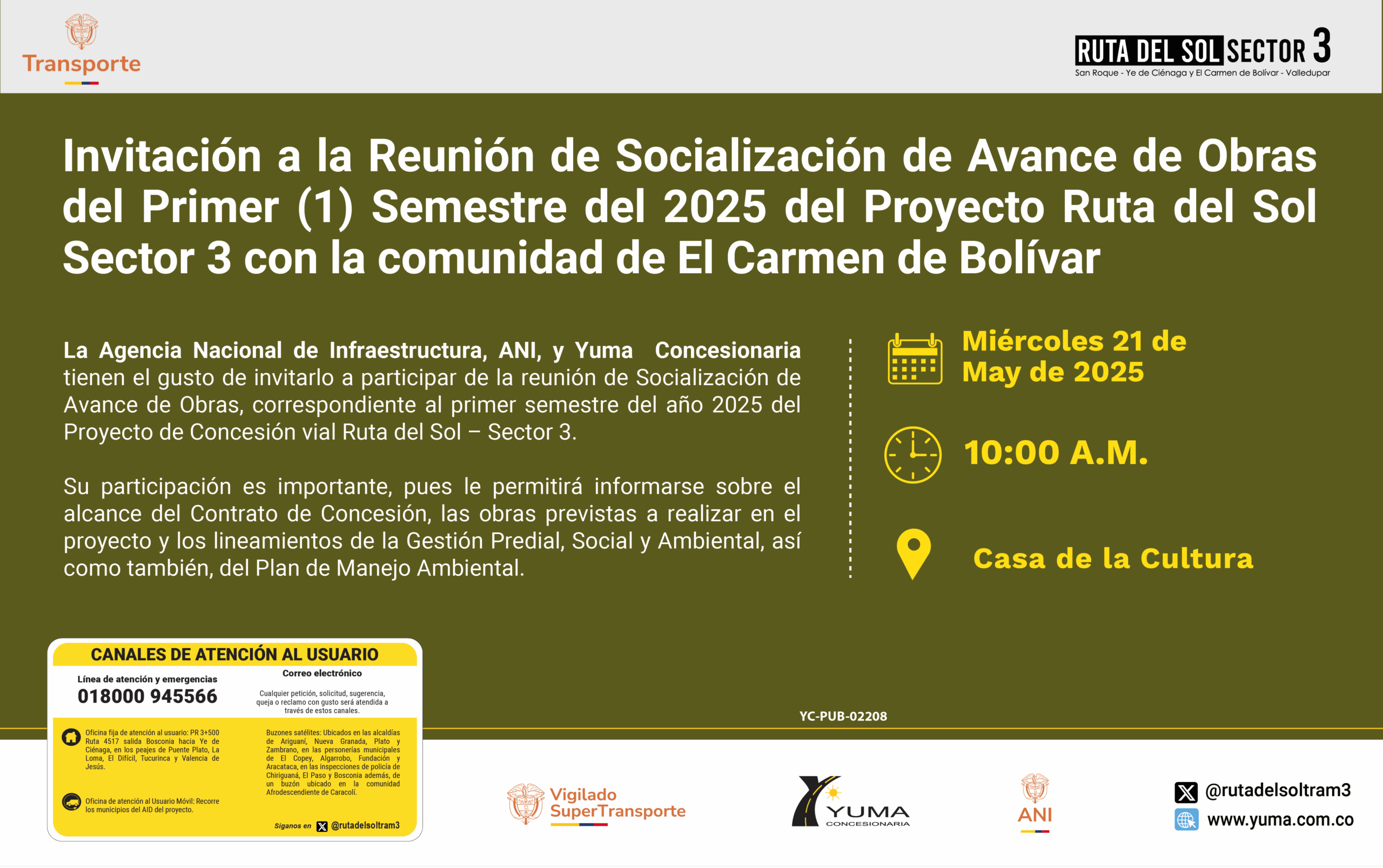 Lee más sobre el artículo Invitación a la reunión de Socialización de Avance de Obras del primer semestre de 2025 con la comunidad de El Carmen de Bolívar