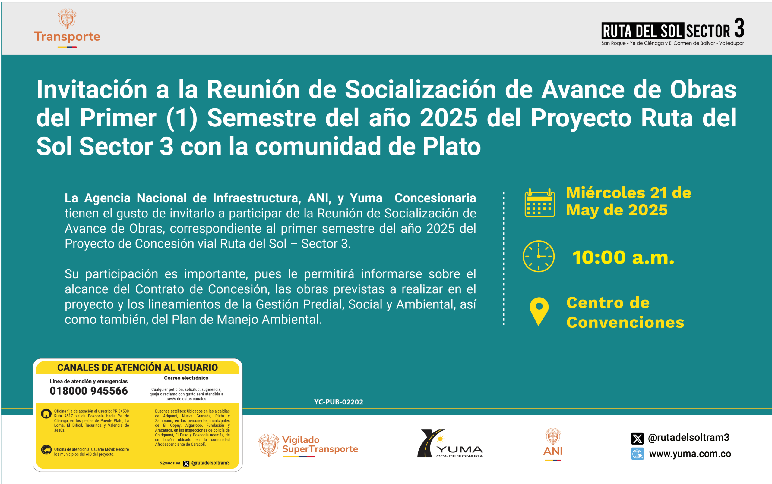 Lee más sobre el artículo Invitación a la reunión de Socialización de Avance de Obras del primer semestre de 2025 con la comunidad de Plato