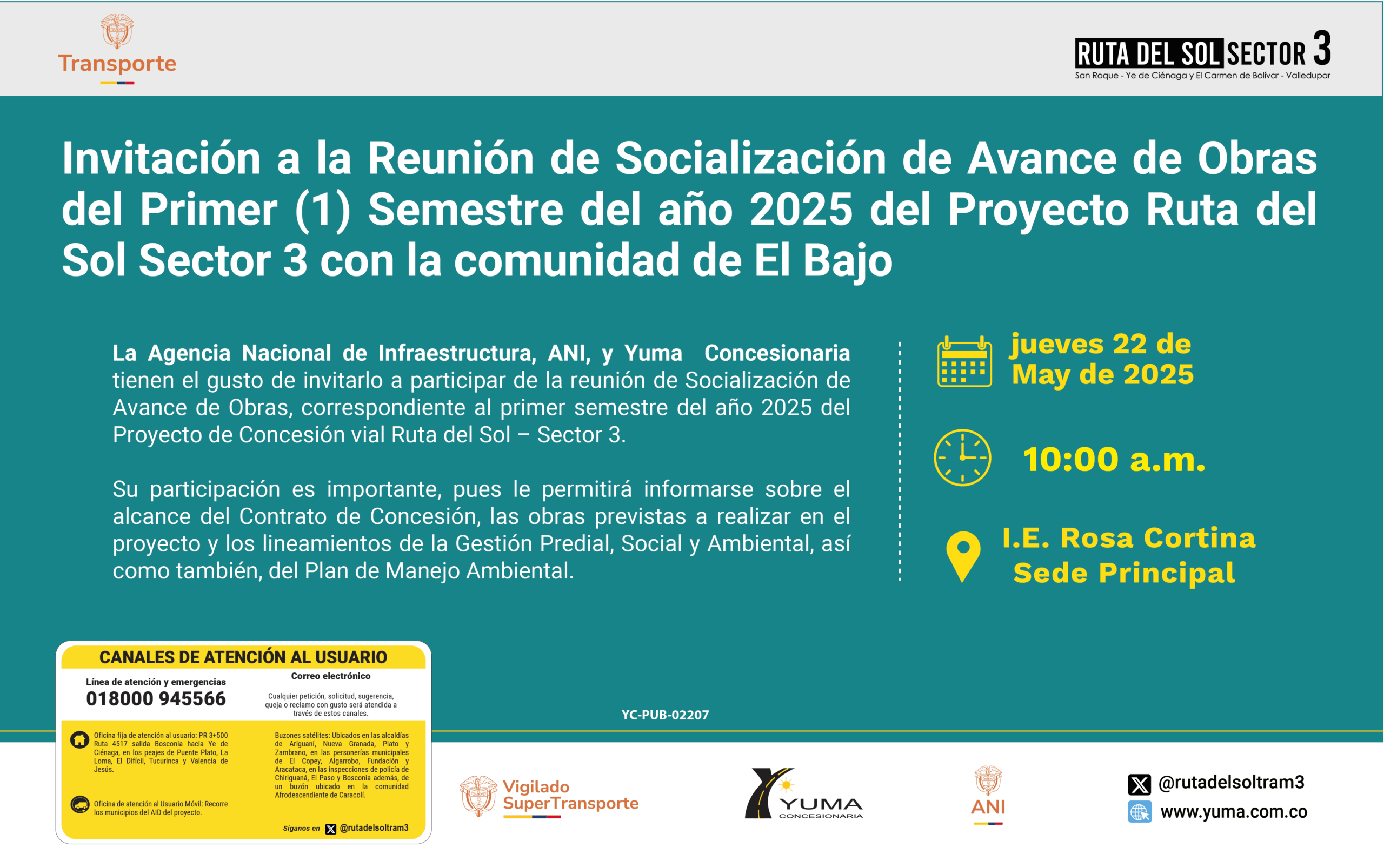 Lee más sobre el artículo Invitación a la reunión de Socialización de Avance de Obras del primer semestre de 2025 con la comunidad de El Bajo
