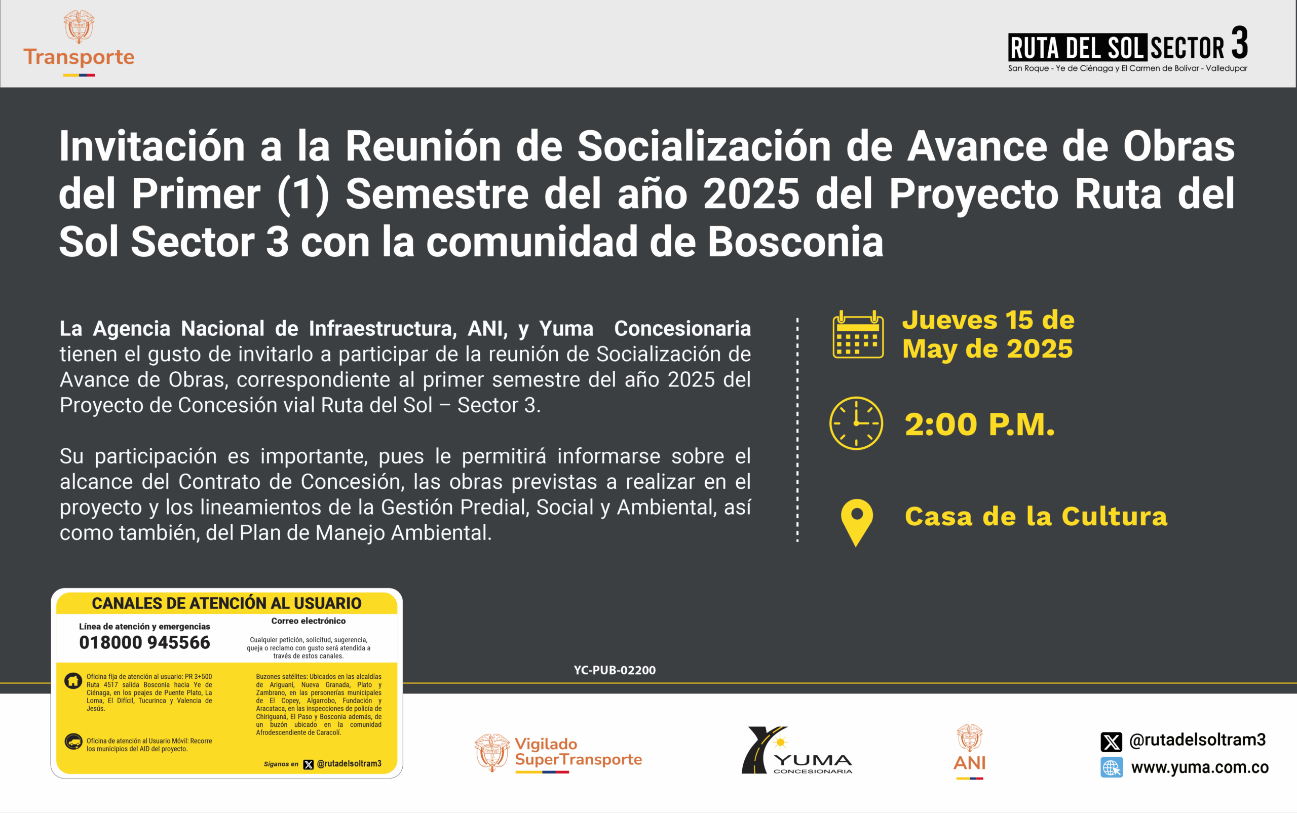 En este momento estás viendo Invitación a la reunión de Socialización de Avance de Obras del primer semestre de 2025 con la comunidad de Bosconia