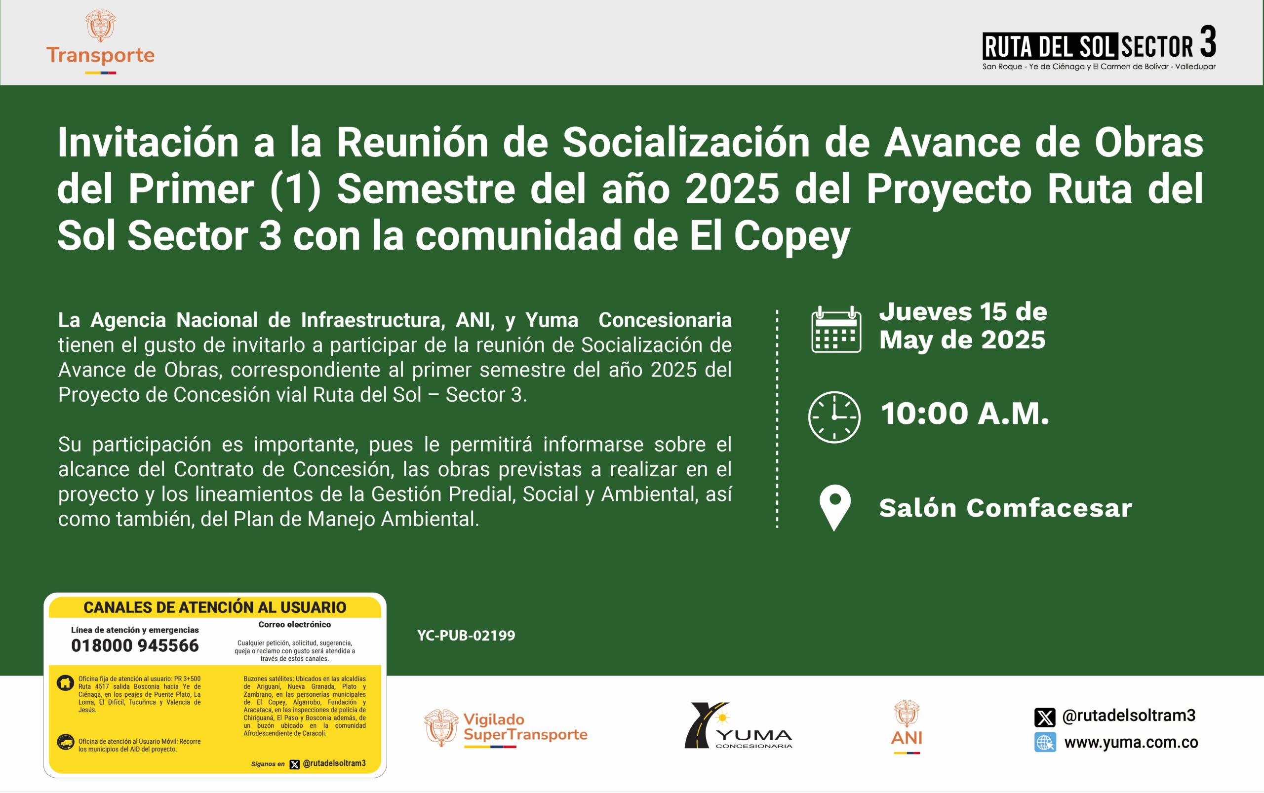 Lee más sobre el artículo Invitación a la reunión de Socialización de Avance de Obras del primer semestre de 2025 con la comunidad de El Copey