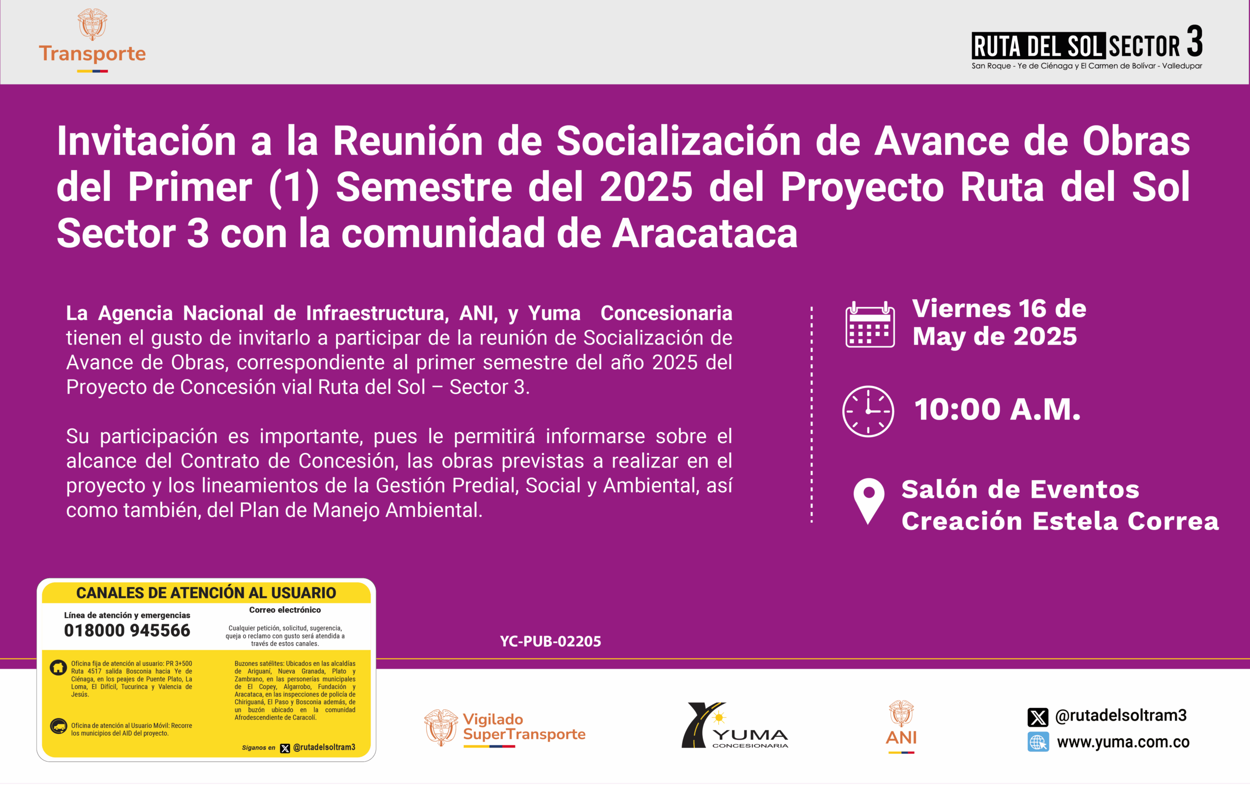 Lee más sobre el artículo Invitación a la reunión de Socialización de Avance de Obras del primer semestre de 2025 con la comunidad de Aracataca