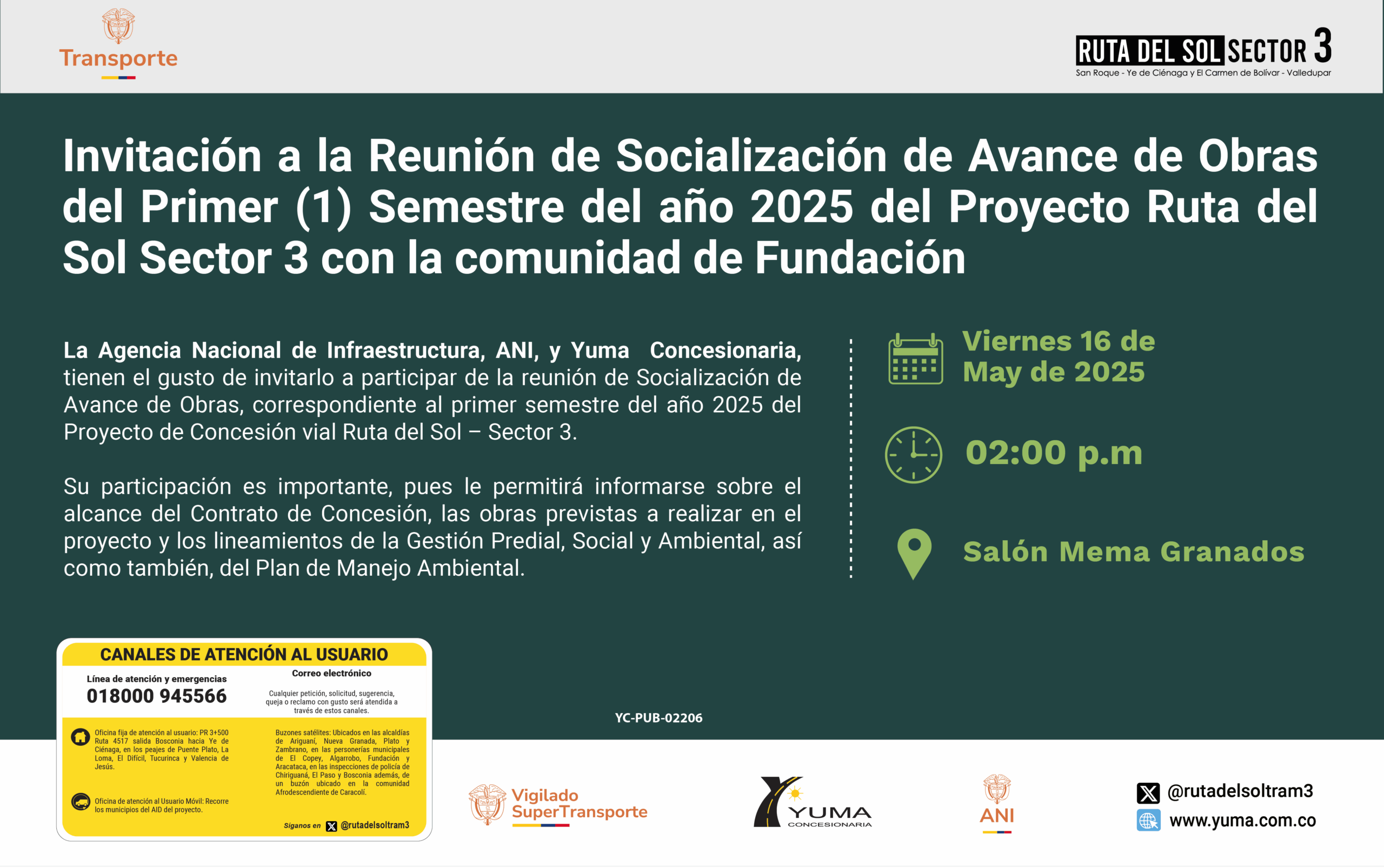 Lee más sobre el artículo Invitación a la reunión de Socialización de Avance de Obras del primer semestre de 2025 con la comunidad de Fundación