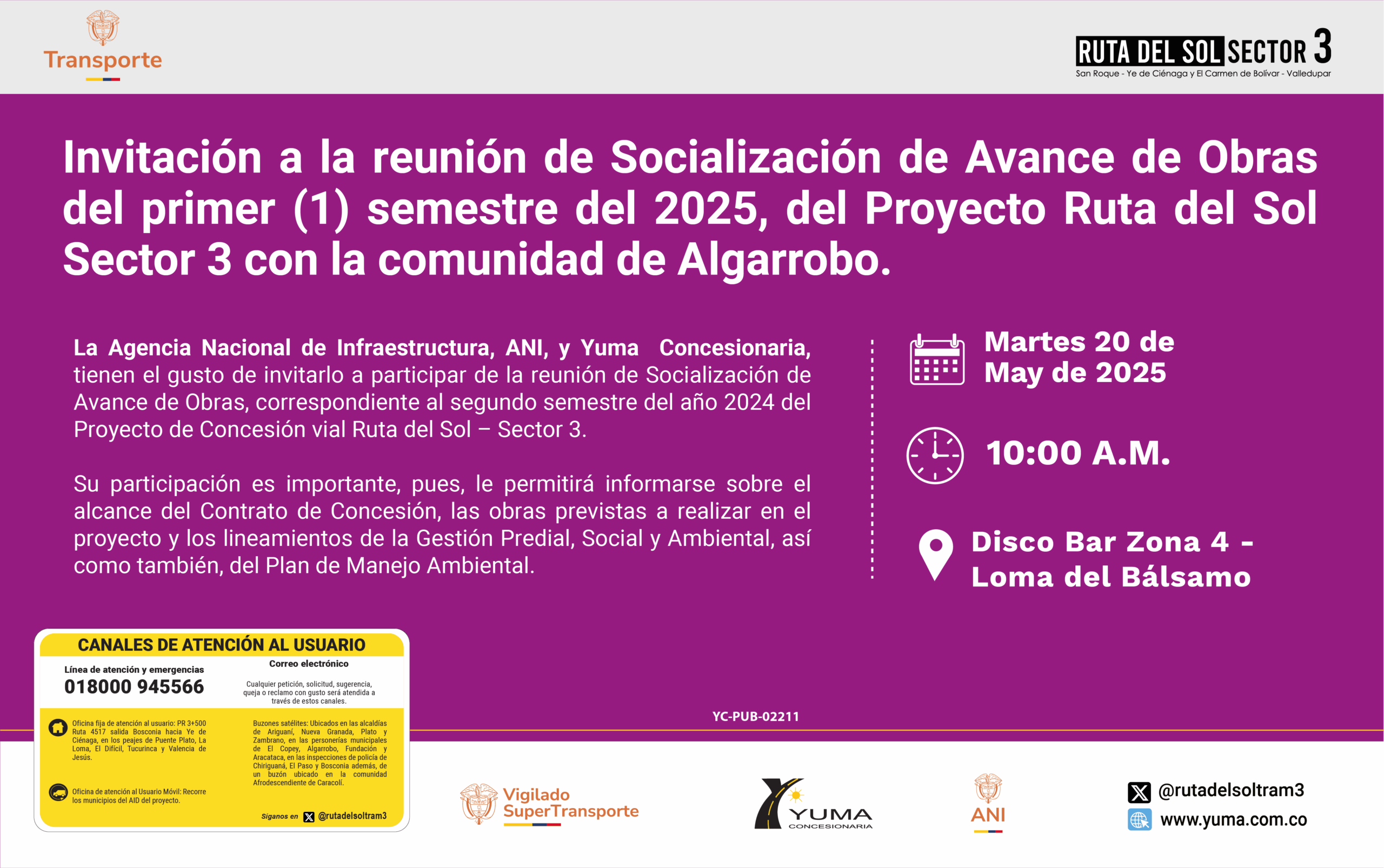 Lee más sobre el artículo Invitación a la reunión de Socialización de Avance de Obras del primer semestre de 2025 con la comunidad de Algarrobo