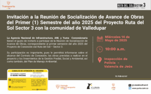 Lee más sobre el artículo Invitación a la reunión de Socialización de Avance de Obras del primer semestre de 2025 con la comunidad de Valledupar