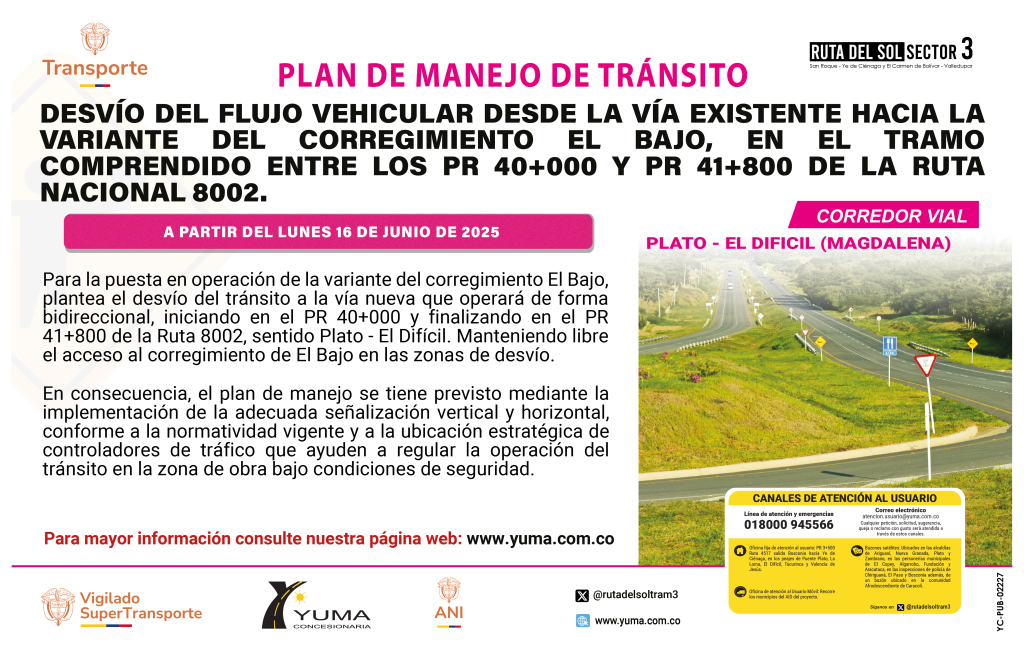 En este momento estás viendo DESVÍO DEL FLUJO VEHICULAR DESDE LA VÍA EXISTENTE HACIA LA VARIANTE DEL CORREGIMIENTO EL BAJO, EN EL TRAMO COMPRENDIDO ENTRE LOS PR 40+000 Y PR 41+800 DE LA RUTA NACIONAL 8002.