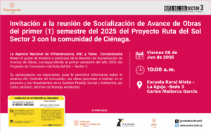Lee más sobre el artículo Invitación a la reunión de Socialización de Avance de Obras del primer (1) semestre del 2025 del Proyecto Ruta del Sol Sector 3 con la comunidad de Ciénaga.