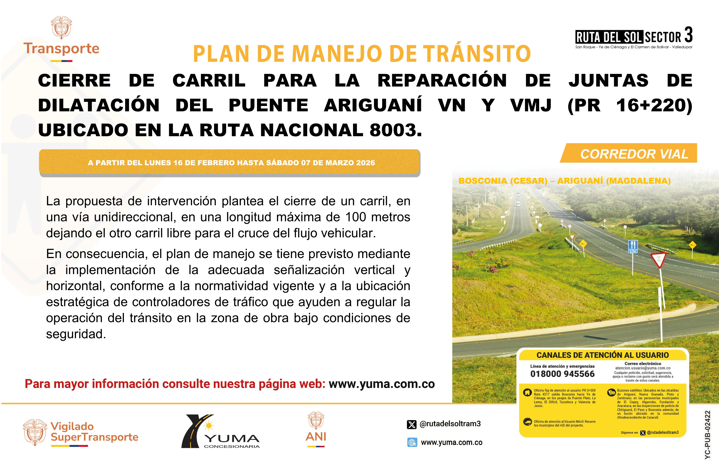 En este momento estás viendo PMT CIERRE DE CARRIL PARA LA REPARACIÓN D EJUNTAS DE DILATACIÓN DEL PUENTE ARIGUANÍ VN Y MEJ (PR 16+220) UBICADO EN LA RUTA NACIONAL 8003