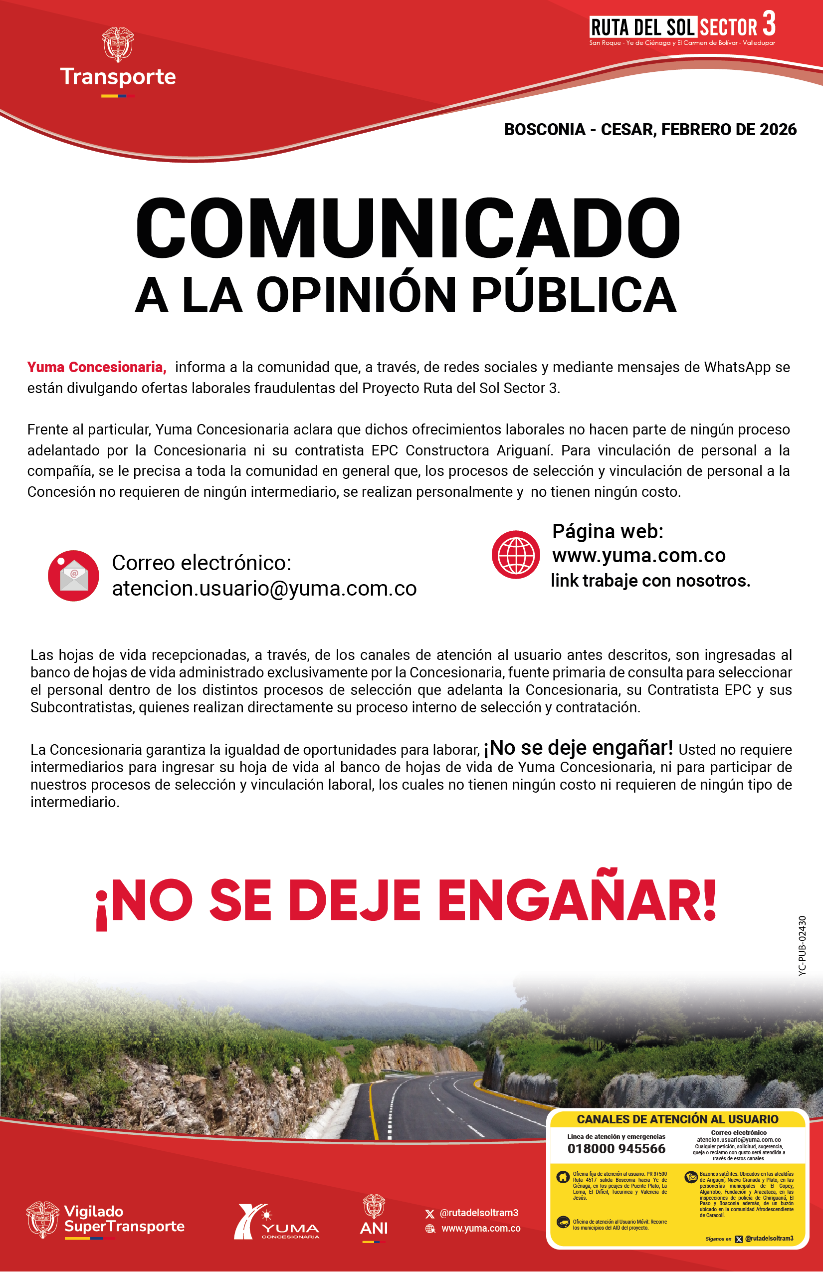 Lee más sobre el artículo COMUNICADO A LA OPINION PUBLICA