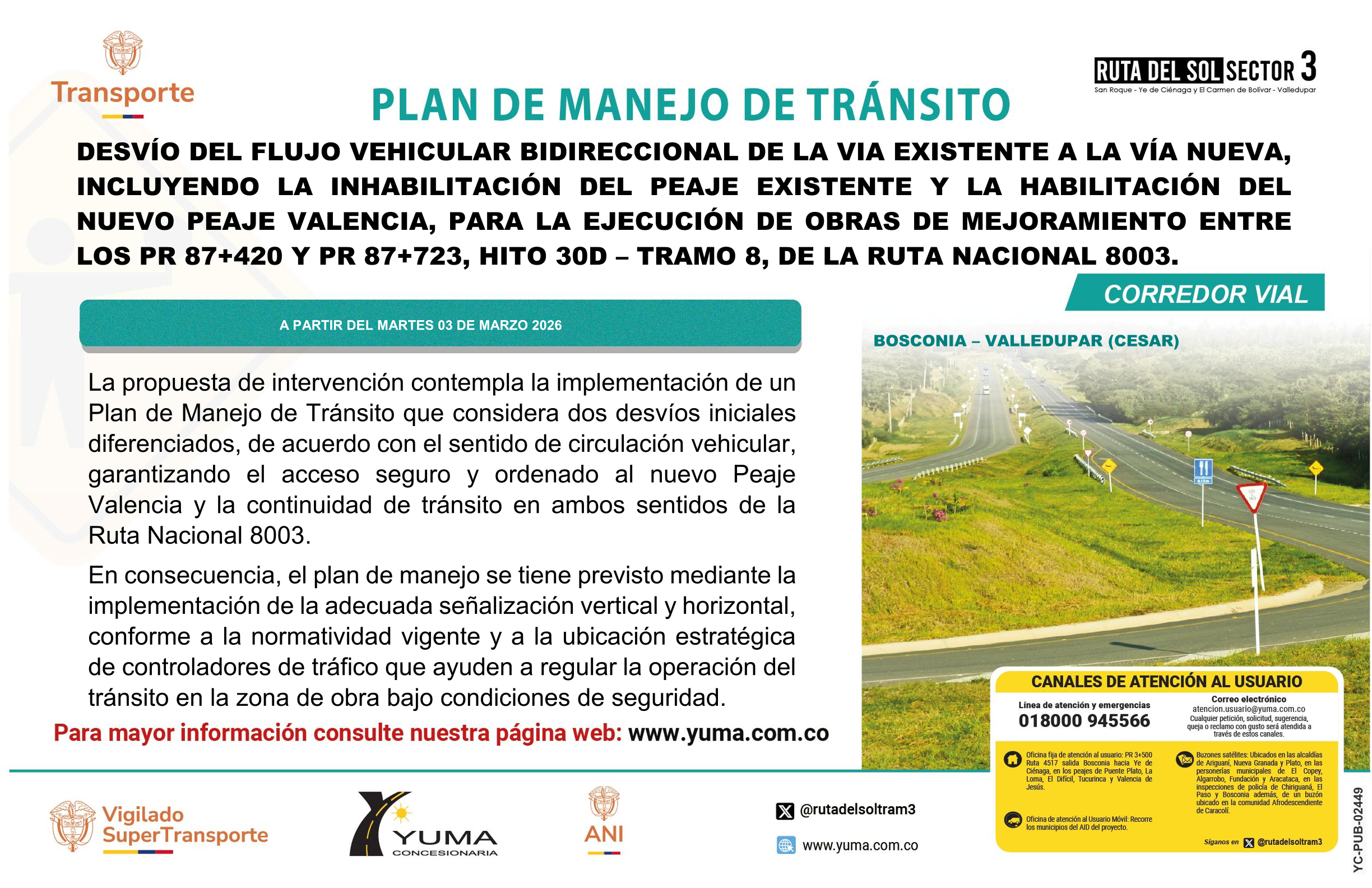 En este momento estás viendo PLAN DE MANEJO DE TRÁNSITO ESPECÍFICO PARA EL DESVÍO DEL FLUJO VEHICULAR BIDIRECCIONAL DE LA VÍA EXISTENTE ALA VÍA NUEVA, INCLUYENDO LA INHABILITACIÓN DEL PEAJE EXISTENTE Y LA HABILITACIÓN DEL NUEVO PEAJE VALENCIA, PARA LA EJECUCIÓN DE OBRAS DE MEJORAMIENTO ENTRE LOS PR 87+420 Y PR 87+723, HITO 30D, DE LA RUTA NACIONAL 8003