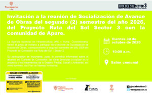 Lee más sobre el artículo Invitación a la reunión de Socialización de Avance de Obras del segundo (2) semestre del año 2026, del Proyecto Ruta del Sol Sector 3 con la comunidad de Apure.